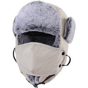 Faux Fur Lined Trapper Hat with Face Mask for Men and Women Winter Water Repelle